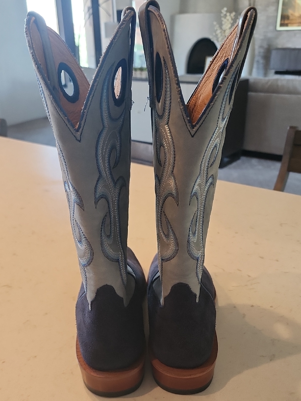 Men's Horse Power Blue Suede Western Boots with Light Gray Shaft - Picture 2 of 5